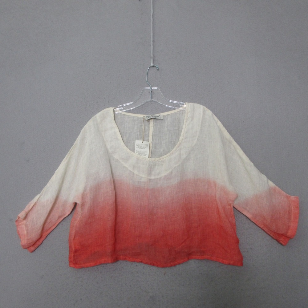 Haris Cotton Greece Top Ombre Linen Gauze Boxy Semi Sheer Relaxed Boho Beach NWT